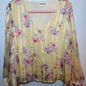 Peach Love California Yellow Floral Blouse Size M Cottagecore Romantic Boho Top